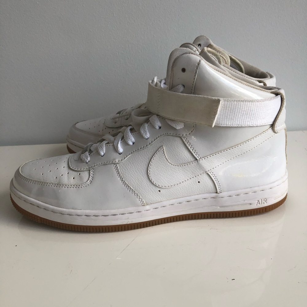 Nike White Patent Leather High-Top AF1 Sneakers Size 11.5 Women’s